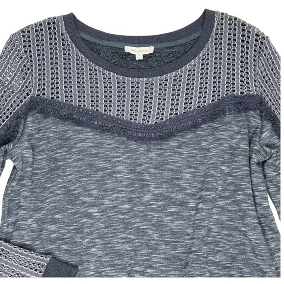 Skies Are Blue Contrast‎ Lace Knit Fringe Sweater Top Size Medium - Picture 4 of 9